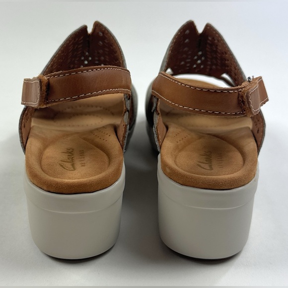 Clarks Tuleah Sun Stone Gray Leather Womens Wedge Sandals Slingback 26177386 - Picture 7 of 12